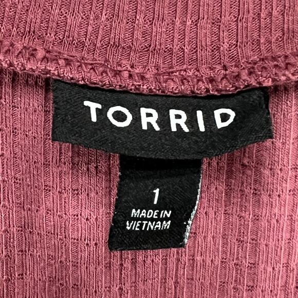 Torrid Babydoll Top Womens 1XL Dusty Rose Textured Jersey Lace Up V Neck Boho - Picture 10 of 14